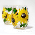 Handpainted Spring Sunflower wine glass Stemless Wine Goblet